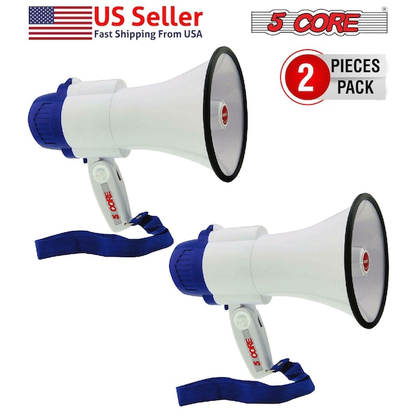 5 Core 5Core Megaphone Bullhorn Voice Recording Siren Blow Horn Handheld Loudhailer 2Pc 8R 2PK